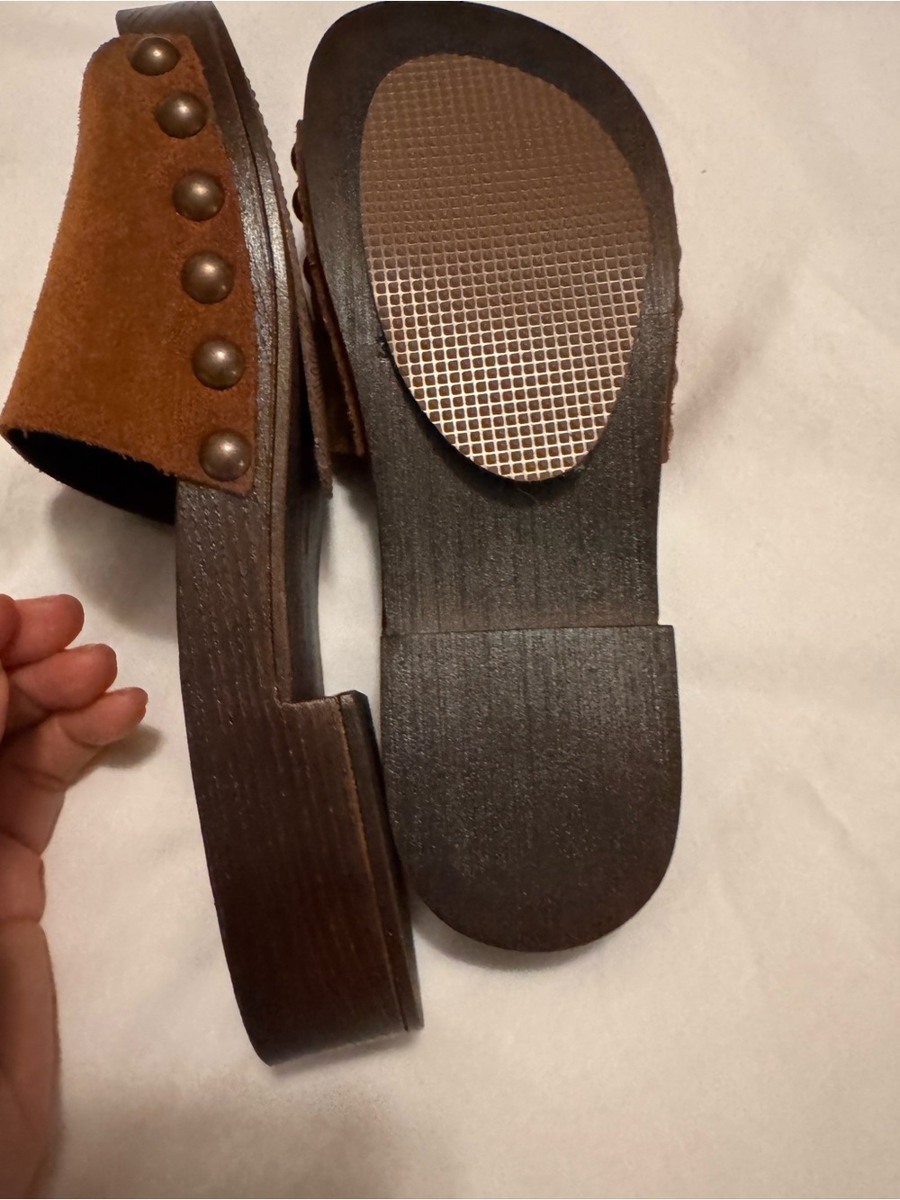 Steve Madden Cognac Suede Slide Sandals - Picture 3 of 5